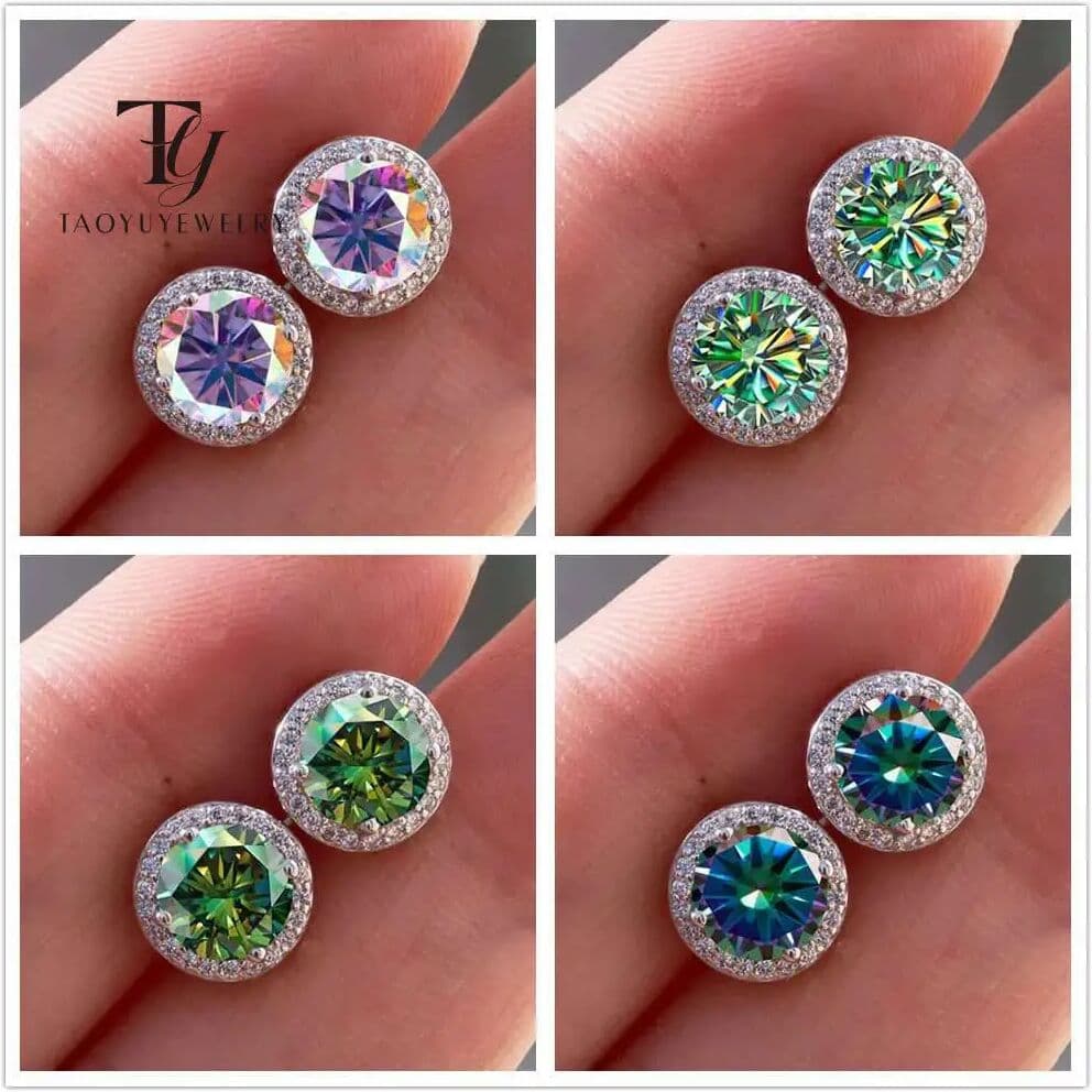 NONE 925 Sterling Silver D Color Moissanite Round Earrings Engagement Wedding Daily Work Party Travel Luxury Gift For Women Jewelry
