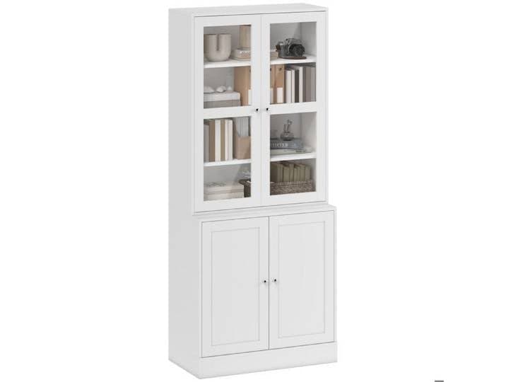 Bibliothèque vitrine buffet salon meuble de rangement avec 2 portes verre 2 portes bois 4 étagères réglables pour salon