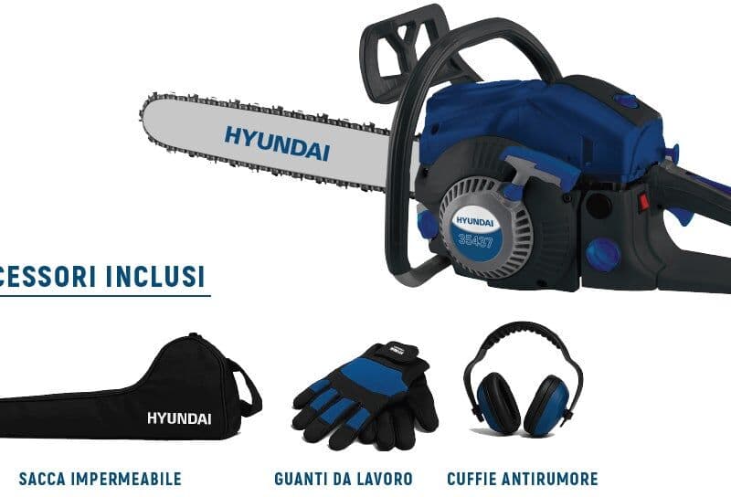 Hyundai Motosega a scoppio 2 tempi  MOTOSEGA  CON SACCA GUANTI CUFFIE, 45 cc barra da 40 cm