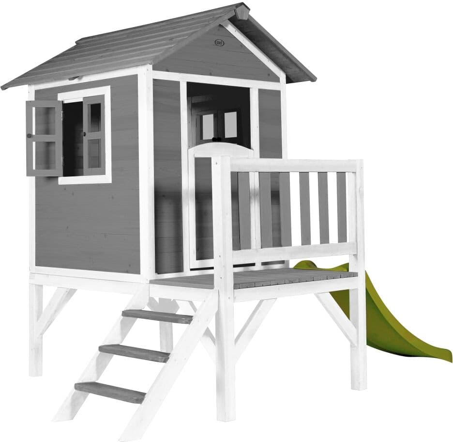Axi Casita infantil xl con tobogán verde claro de madera fsc, gris