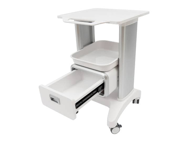 Chariot médical avec 4 roues universelles, 1 tiroir et 2 plateaux, chariot mobile pour instruments cosmétiques, chariot à roulettes pour outils