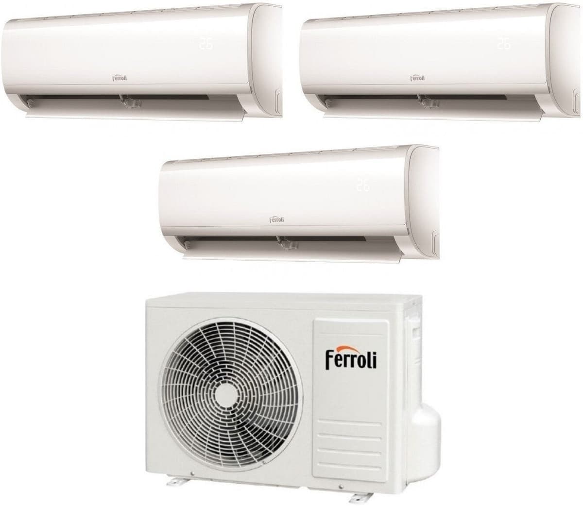 Ferroli Condizionatore Climatizzatore Trial Split Inverter R-32 Serie Ambra M 12000+12000+12000 BTU Wi-Fi Con 2CP001CF 27-3