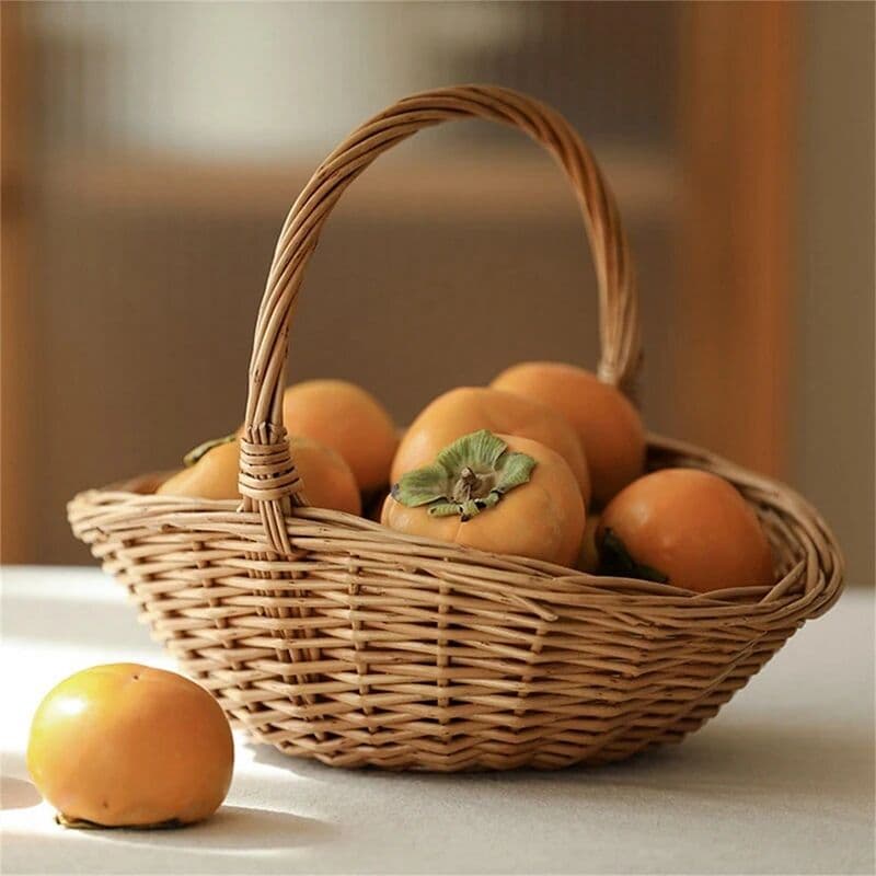 NONE Wicker Storage Basket With Handle, Gift Hamper Basket, Picnic Baskets, Kitchen Basket Small
