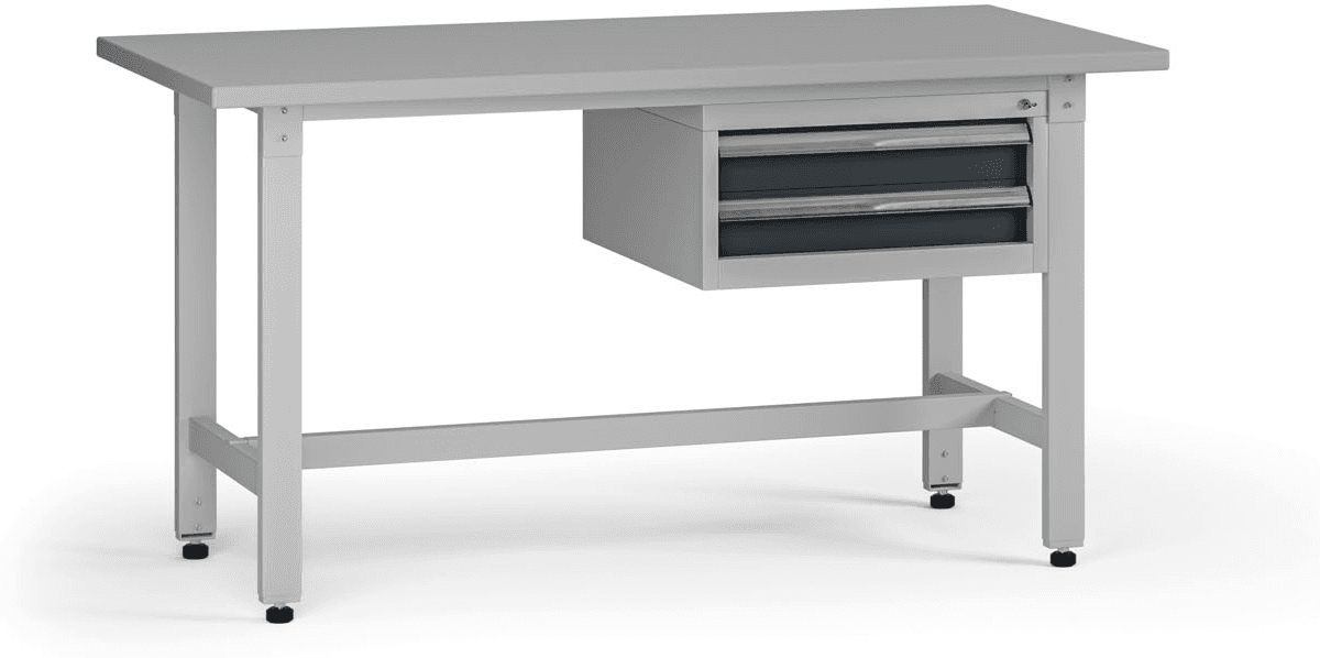 B2B Partner Höhenverstellbarer Werkbank G5, 1500 x 750 x 800-1000 mm, 1x Container, 2 Schubladen, Graphit