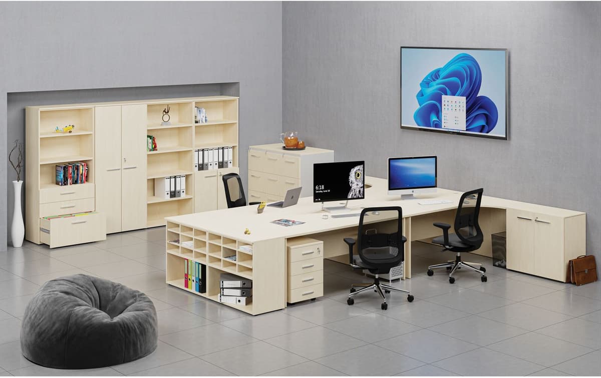 B2B Partner Úzká kancelářská skříň PRIMO WOOD, 400 x 420 x 1781 mm, bříza