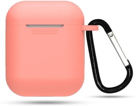 AirPods / AirPods 2 Silikoni Suojus + Karbiinihaka, Vaaleanpunainen