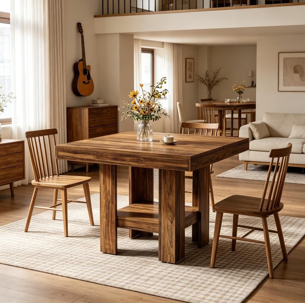 MIVRAY Eettafel Bruin met MDF Tafelblad en Onderplank, Vierkant, B/D/H: 80 x 80 x 75 cm