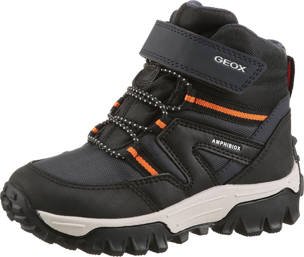 Winterboots GEOX "J HIMALAYA BOY B ABX", Jungen, Gr. 35, wärmend, navy, orange, Synthetik, Textil, kontrastfarbene Details, Schuhe Winterboots, Snowboots, Klettstiefel mit Warmfutter, Größenschablone zum Download