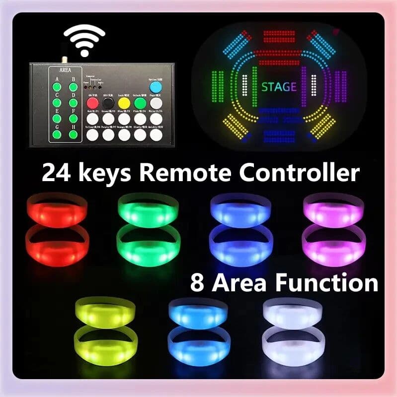NONE 100/1000PCS LED Silicone Bracelets With or Without 24Keys Remote Controller Party Event Wedding DJ Bar Concert Glow Wristband