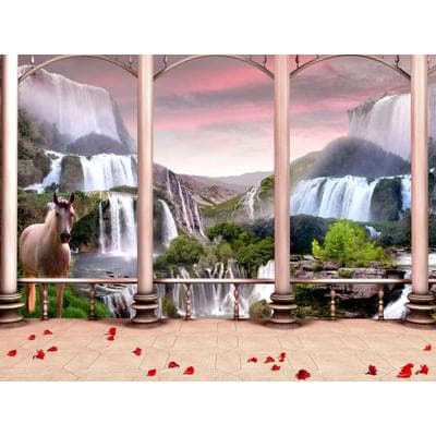 Fototapete PAPERMOON "Fantasiewelt mit Wasserfällen", bunt, B:2,5m L:1,86m, Vlies, Tapeten