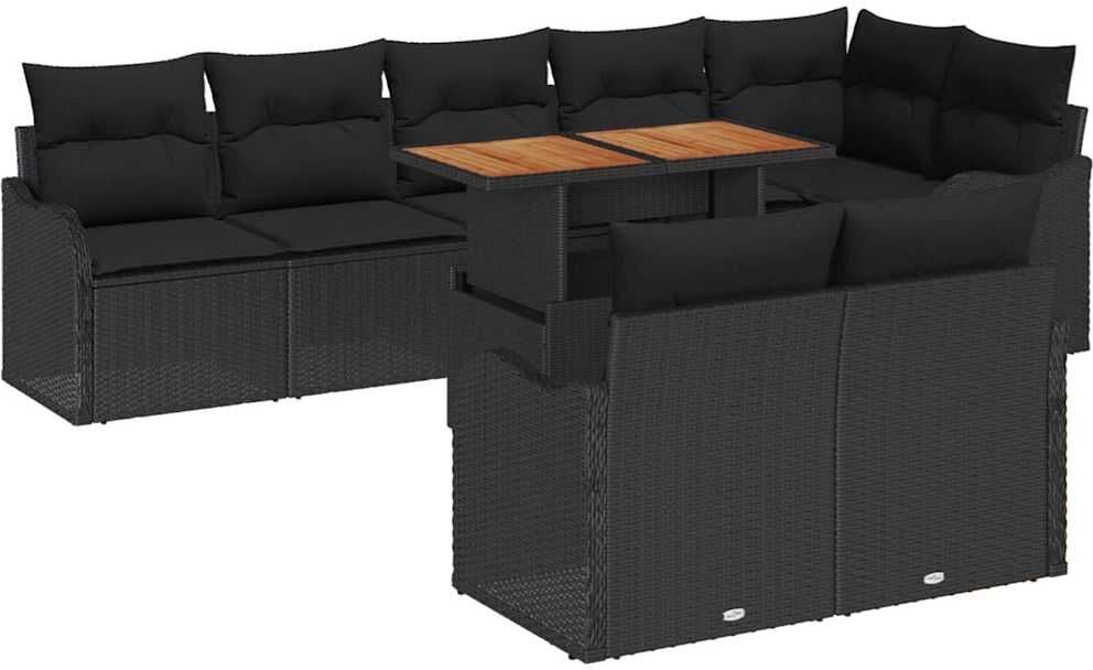 vidaXL Ensemble de canapé de jardin 9 pc Noir Poly rotin