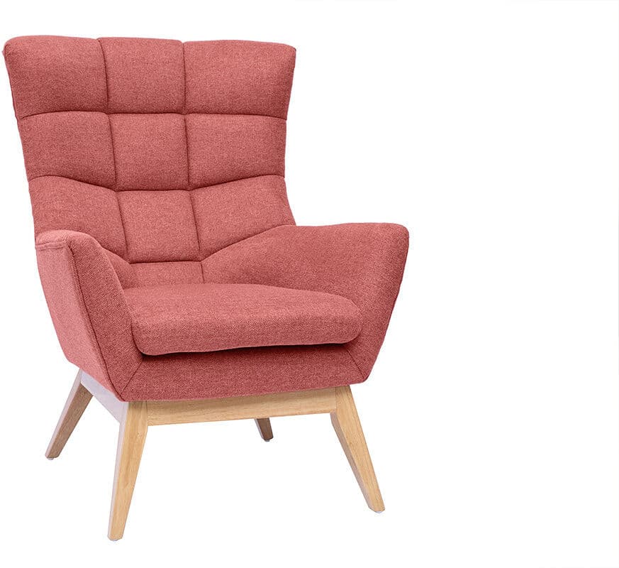Miliboo Fauteuil scandinave en tissu effet velours texturé terracotta et bois clair BRODY
