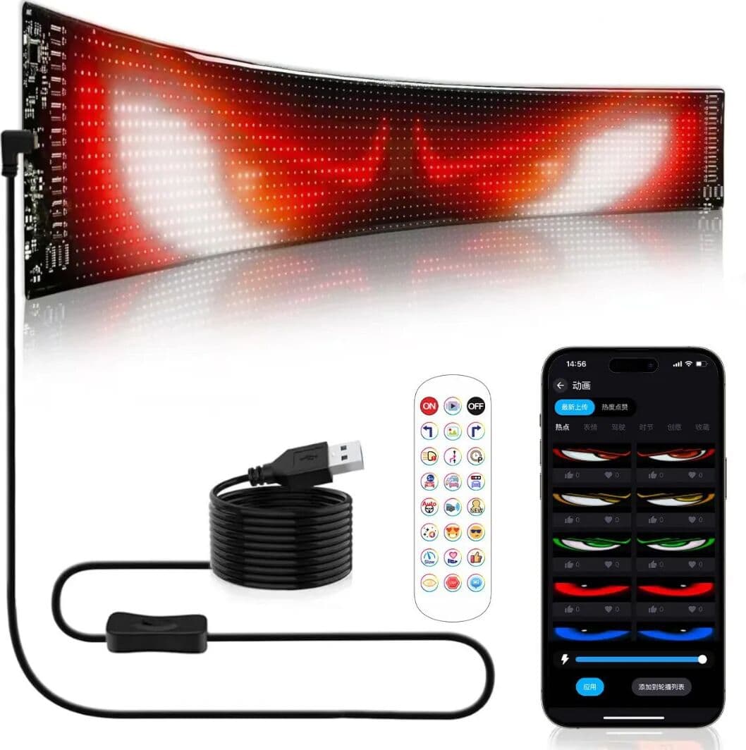 Microtang LED AD Devil Eye AI Display Pixel Panel Screen Message Scrolling Board Ultra-thin Soft Flexible App Control Light Car Display
