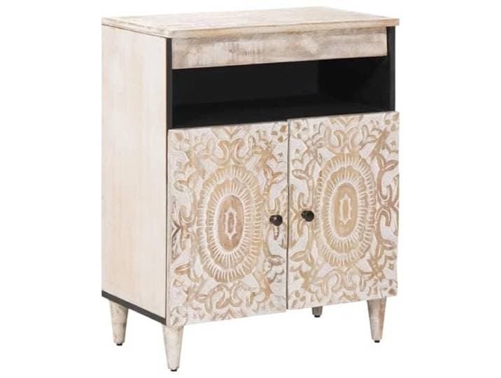 LPERTGFHU Sideboard Kommode Mango Massivholz mit 2 Türen für Wohnzimmer Stabiles Metallgestell, Minimalistisches Design, Vielseitiger Stauraum
