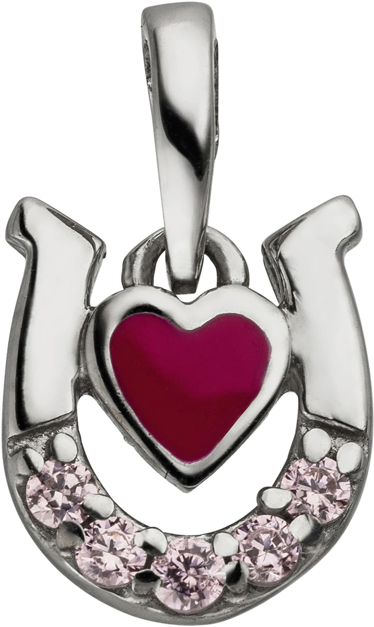 Kettenanhänger JOBO "Anhänger Hufeisen Herz 9,1 mm", rosa (silber 925, rosa), Schmuckanhänger, Mädchen, Silber 925 (Sterlingsilber), Kettenanhänger, 925 Silber mit 5 rosa Zirkonia