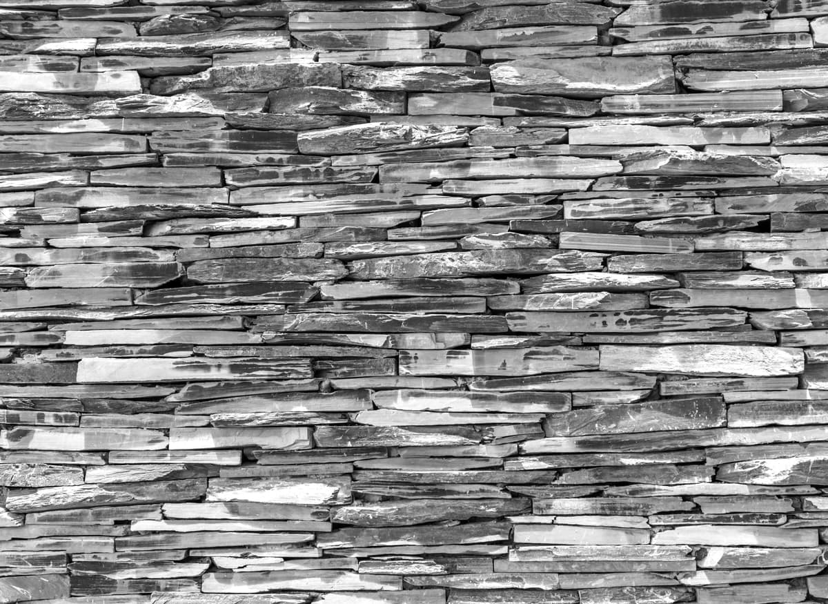 Fototapete PAPERMOON "Steinwand Schwarz & Weiss", schwarz (schwarz, weiß), B:2m L:1,49m, Vlies, Tapeten, Fototapete schwarz, weiß B/L: 2m x 1,49m, Bahnen: 4 Stk.