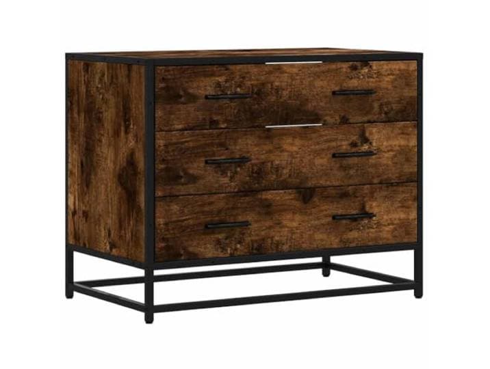 LMTYOENFG Schubladenschrank Räuchereiche 70x41x56 cm Metallgestell Kommode Kompakter Beistellschrank fürs Schlafzimmer mit 3 geräumigen Schubfächern und stabiler Ablage aus robustem Holzwerkstoff.