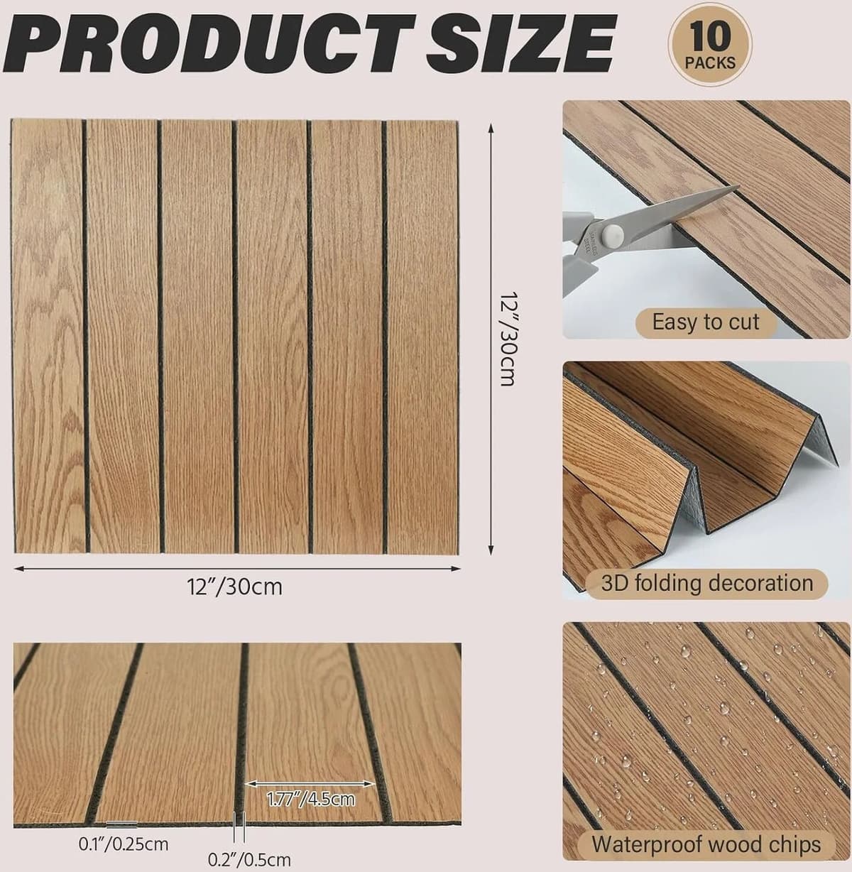 NONE 10pcs 30x30cm Peel and Stick Wood Slat Wall Panels Decorative Wall Panels Self Adhesive Wood Paneling for Interior Ceiling Livin
