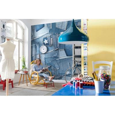 Fototapete KOMAR "Jeans - Größe 368 x 254 cm", blau, Rollen: 1, Papier, Tapeten, Wohnzimmer, Schlafzimmer