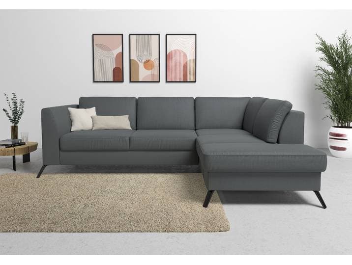 Ecksofa, Luxus-Microfaser ALTARA NUBUCK®, Dunkelgrau, 248×201 cm, Sitztiefenverstellung, Ottomane Rechts, Sitze für 5,5 Personen, sit&more