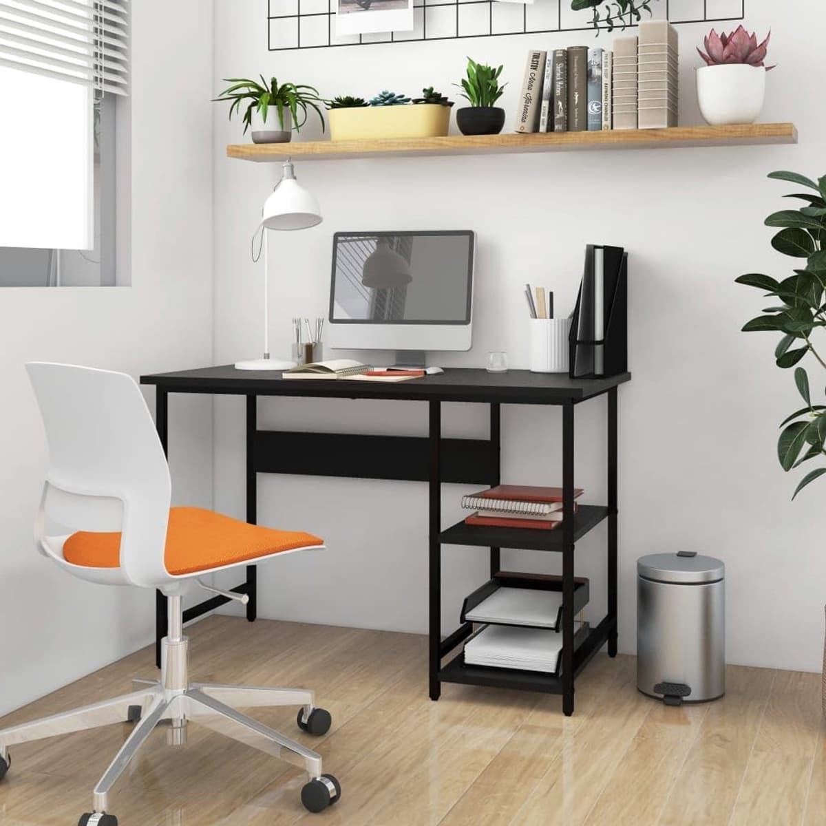 Moderne computertafel van MDF en metaal in zwart, B/D/H: 105 x 55 x 72 cm