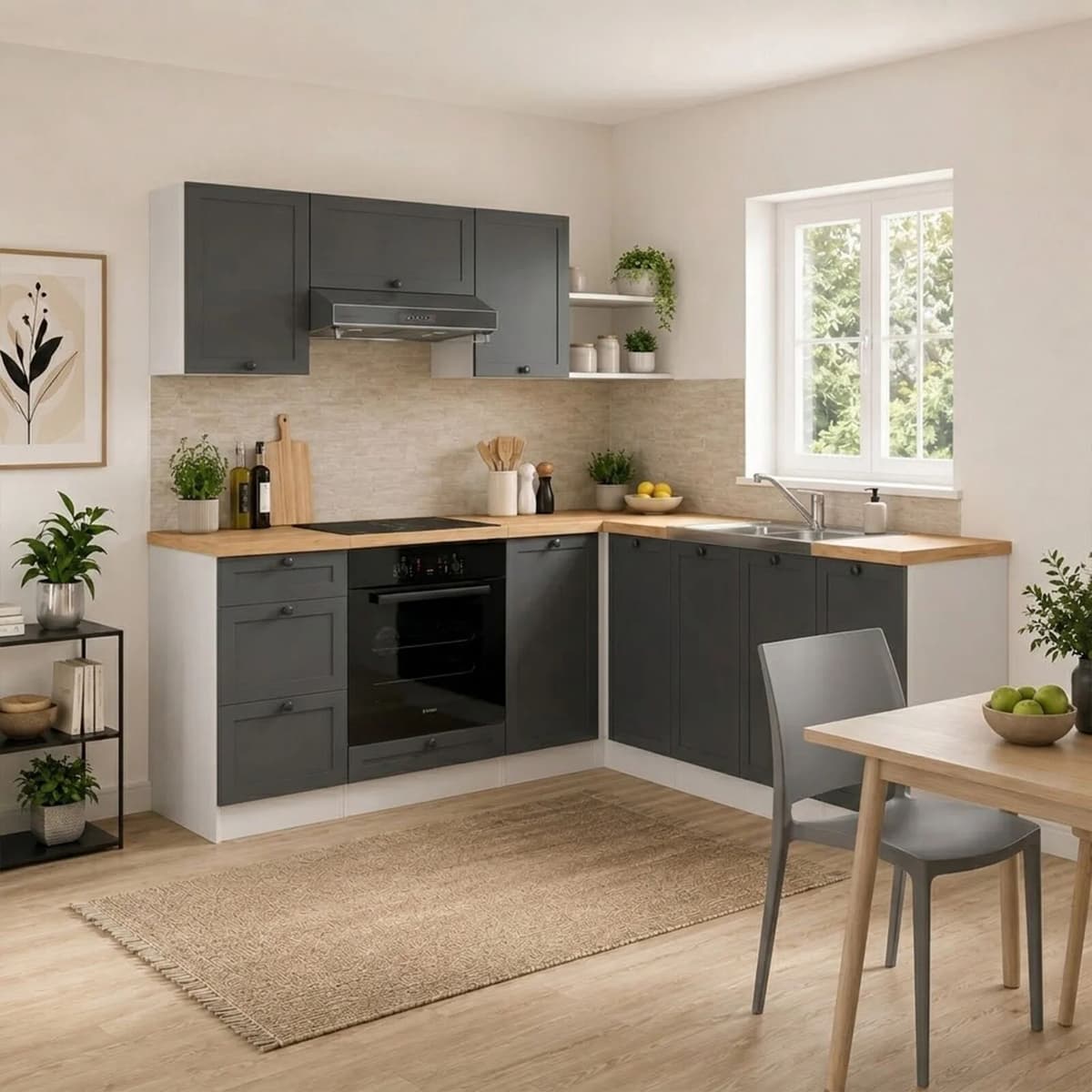 garneroarredamenti Cucina angolare 200x220cm completa con vano forno e mensole componibile antracite bianco rovere Camaiore