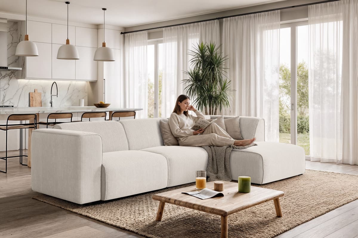 Ecksofa OTTO HOME "Merid L-Form, B: 295 cm - OTTO. Verlässliche Qualität.", weiß (cremefarben), B:295cm H:70cm T:162cm, 100% Polyester, Sofas, Ecksofa, jederzeit durch Module erweiterbar