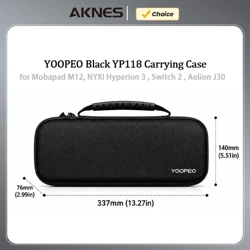AKNES YOOPEO Black YP118 Carrying Case，Game Accessories Storage Bag for Mobapad M12, NYXI Hyperion 3 ，Aolion J30，& Switch 2