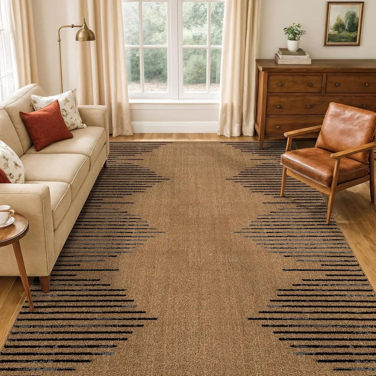 NONE Bohemian Stripe Area Rug, Stain Resistant High Traffic Carpet for Living Room Kitchen Bedroom Dining Home Office, Jute