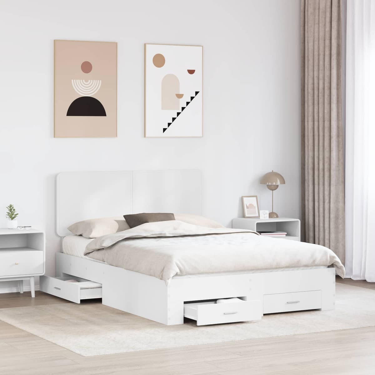 vidaXL Cadre de lit avec tiroir Blanc 160 x 200 cm Bois d'ingénierie