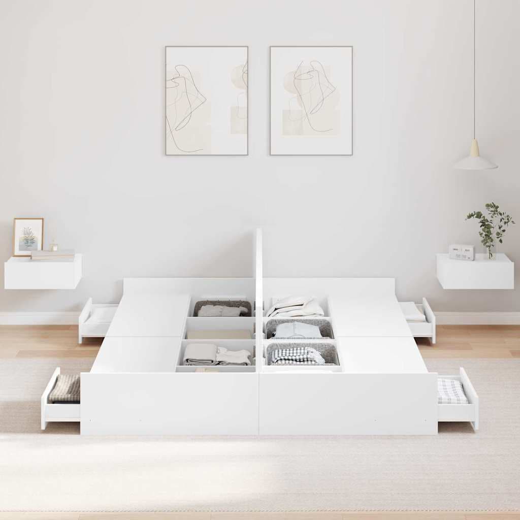 vidaXL Cadre de lit avec rangement avec tiroir Blanc 150 x 200 cm