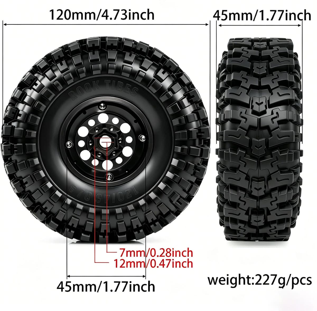 120mm Soft Sticky Mud slingers 1.9 Tires Wheels Black Rims for 1/10 rc Crawler Traxxas TRX4 Axial SCX10