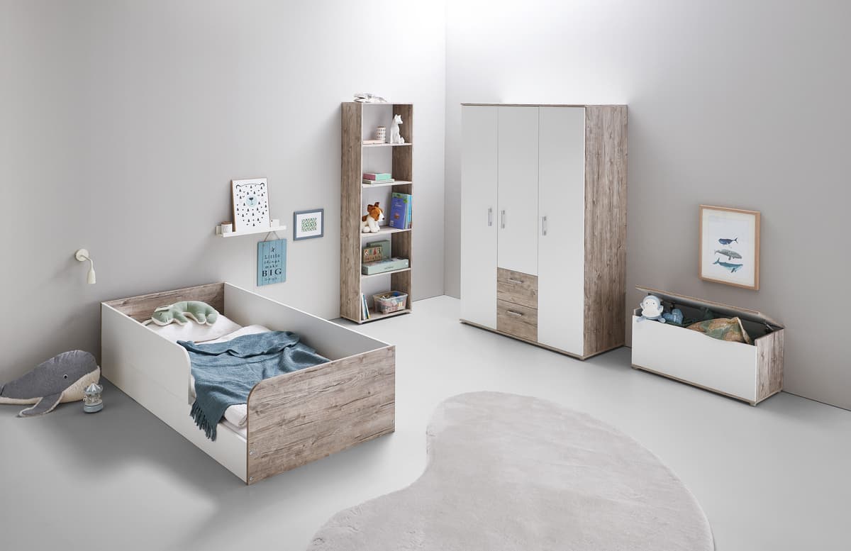 Jugendzimmer-Set OTTO HOME "Kinderzimmer-Set »Riekke« 4-teilig", weiß (eiche, sand, nachbildung, weiß), ohne Matratze, B/H: 90cm x 200cm, Holzwerkstoff, Schlafzimmermöbel-Sets, Jugendzimmer-Set, Farblich abgestimmte Möbelserie