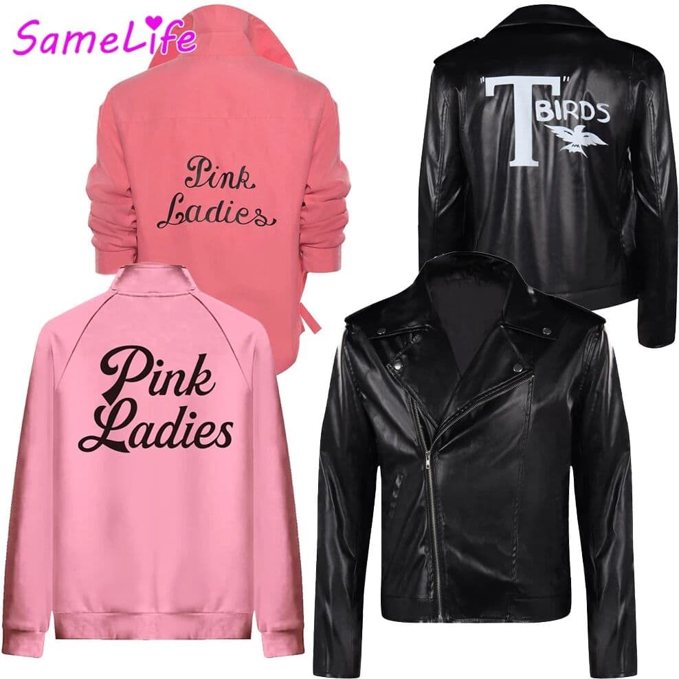 NONE Grease Danny Pink Ladies Cosplay Fantasy Casual Streetwear Couple Jacket Costume TV Musical Roleplay Fantasia Outfits