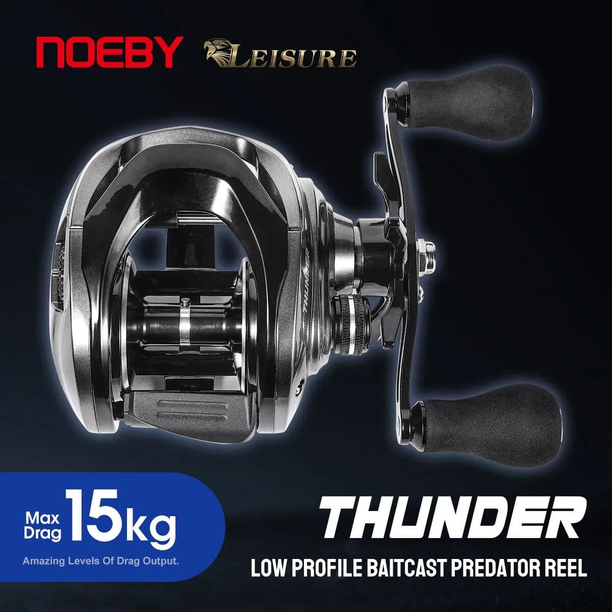 NOEBY Thunder Baitcasting Reel 6.4:1 Gear Ratio Low Profile Magnetic Braking System 8+1 Bearing Predator 15kg Drag Fishing Coil