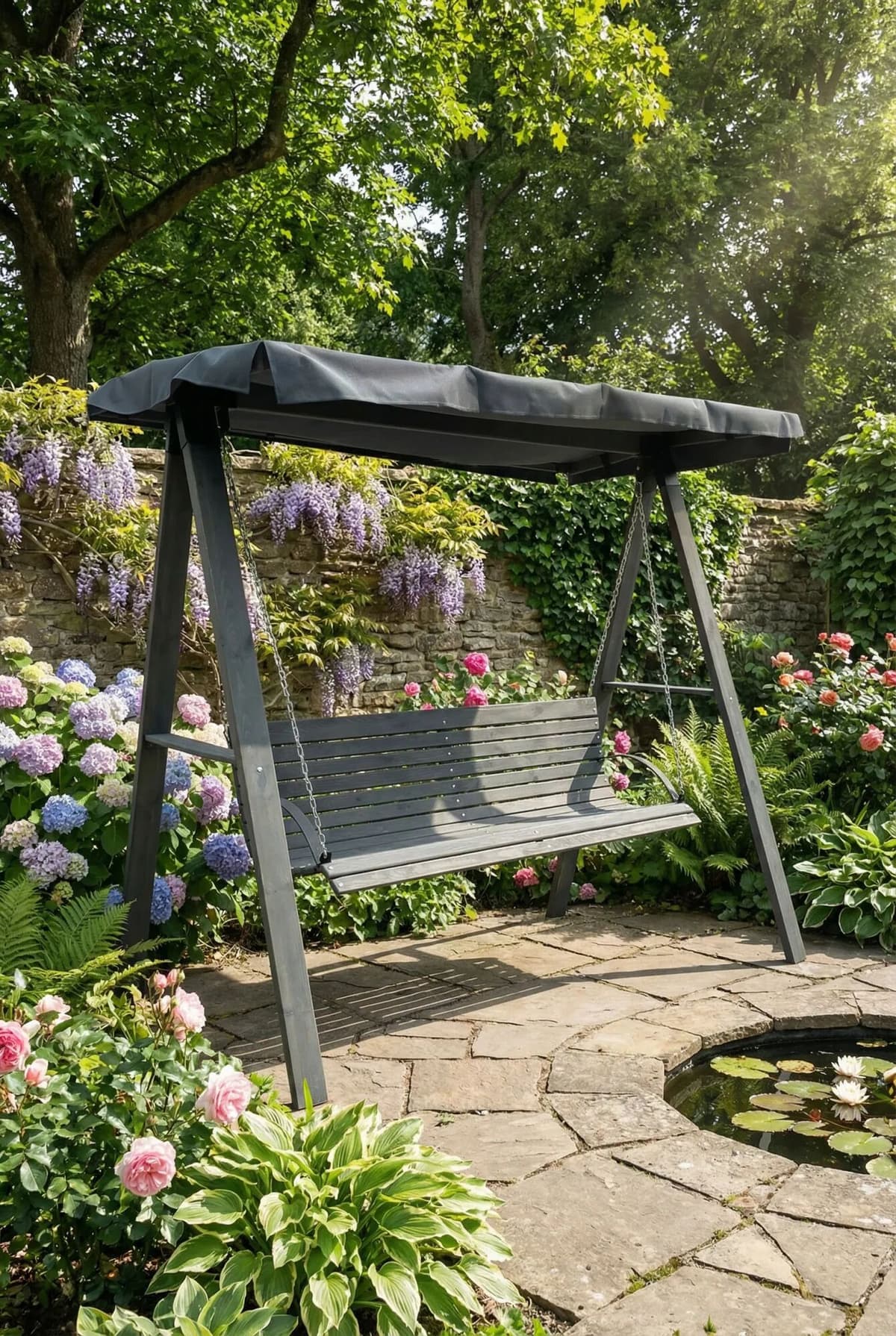 Edinos Huśtawka ogrodowa drewniana szara M2-S48