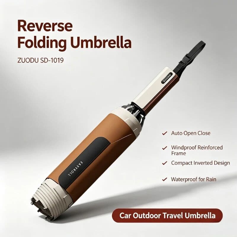 NONE ZUODU Automatic Reverse Folding Umbrella Windproof Large Reinforced Frame Auto Open Close Compact Inverted Umbrella