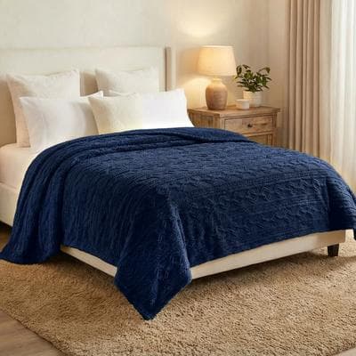 Superior Arctic Textured Boho Geometric Fleece Blankets - Matching 2-Pack or Bed and Sofa Throw Set