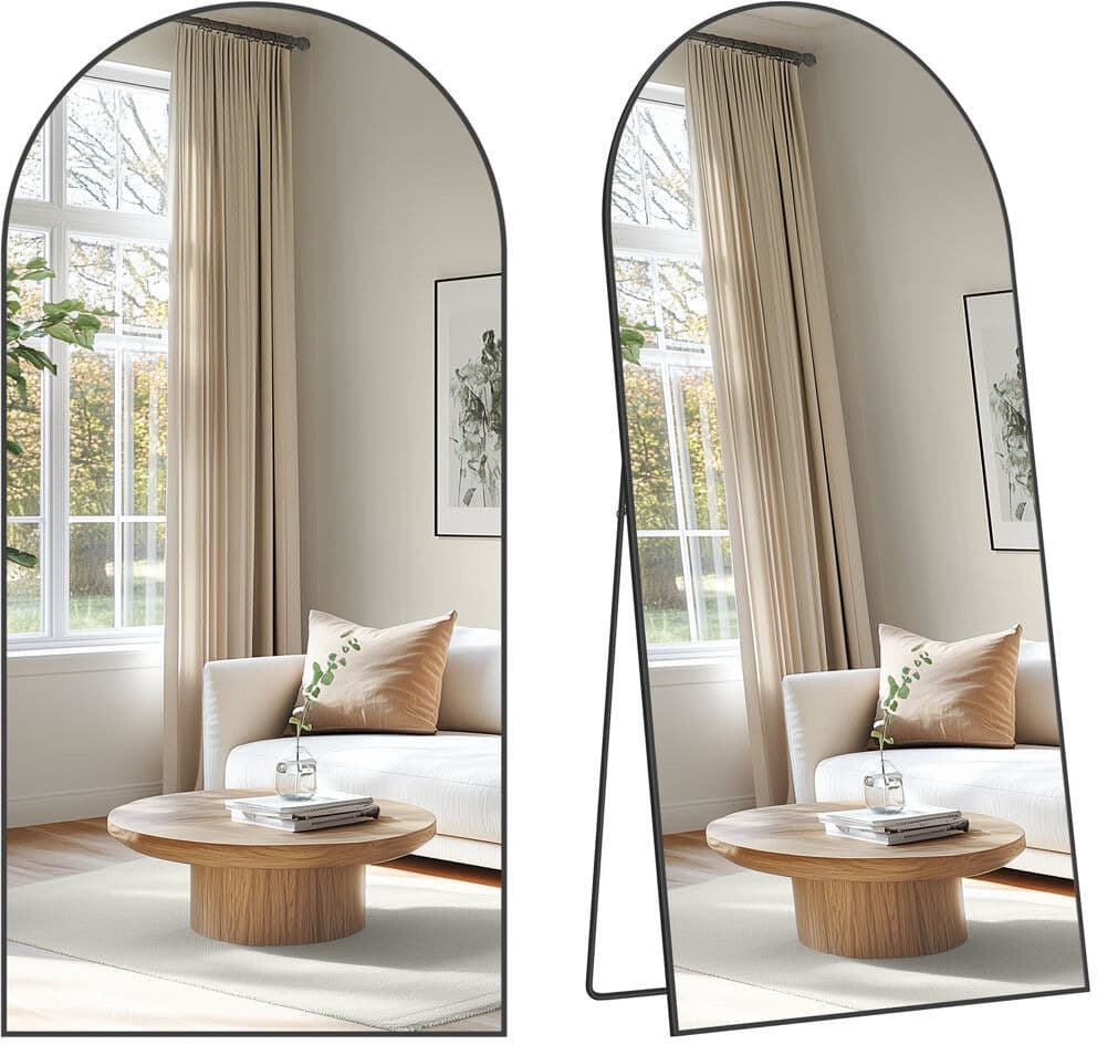 17 Stories Temir Aluminium Arch Freestanding and Wall Full Length Mirror Black 180cm H X 80cm W X 1.4cm D