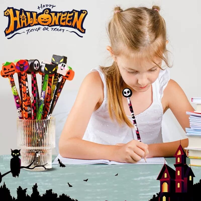 INF Halloween Bleistift Radiergummi Set - 12 Stück Kreatives Cartoon Studenten Schreibwaren
