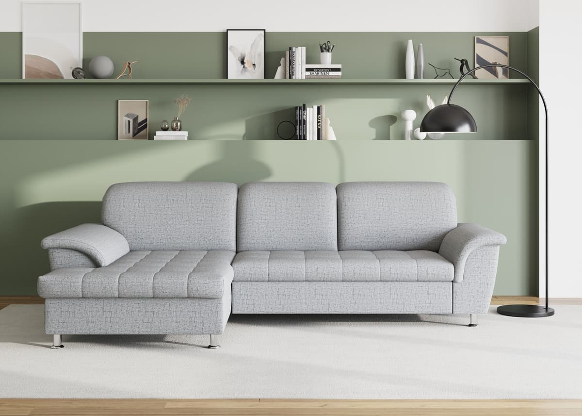 Ecksofa DOMO COLLECTION "FRANZI 278x170x81 cm, Steppung im Sitzbereich, L-Form", silber, B:278cm H:81cm T:170cm, Flachgewebe (100% Polyester);Chenille (100% Polyester), Sofas, Ecksofa, wahlweise mit Bettfunktion, Bettkasten und Kopfteilverstellung silber 