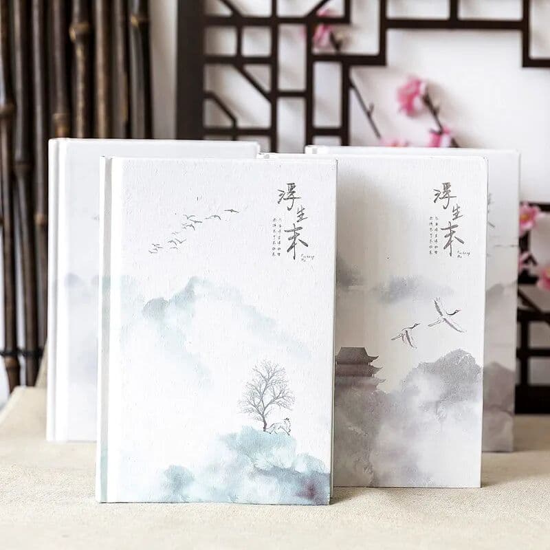 NONE 1pc Chinese Style Notebook Ink Painting Pattern Illustration Scrapbook Journal DIY Diary Book Hardcover Retro Notepad