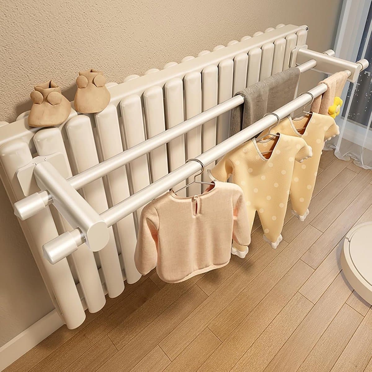 Wit Hangend Droogrek Radiator met Dubbele Stang, Breedte: 50-110 cm