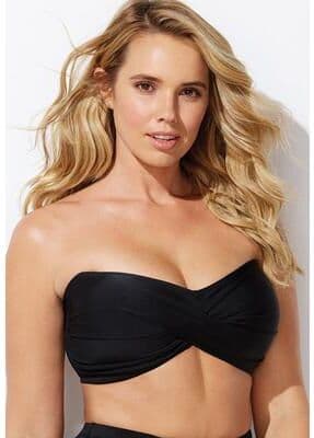 Plus Size Women's Valentine Ruched Bandeau Bikini Top by Swimsuits For All in Black (Size 6)