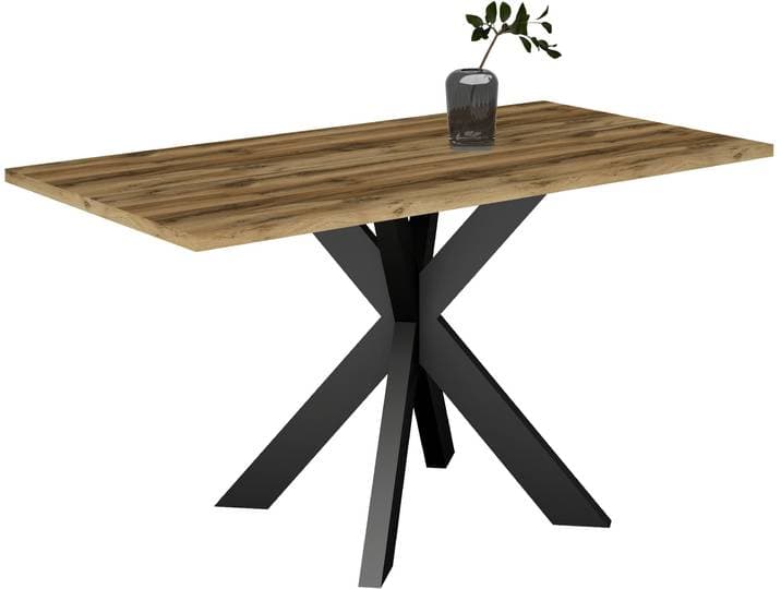 Esstisch MÄUSBACHER Big System Metall , braun (schwarz feinstruktur, plankeneiche, schwarz feinstruktur, plankeneiche), B:200cm H:78cm T:100cm, Tische, Esstisch, Metallgestell in Stern-Form