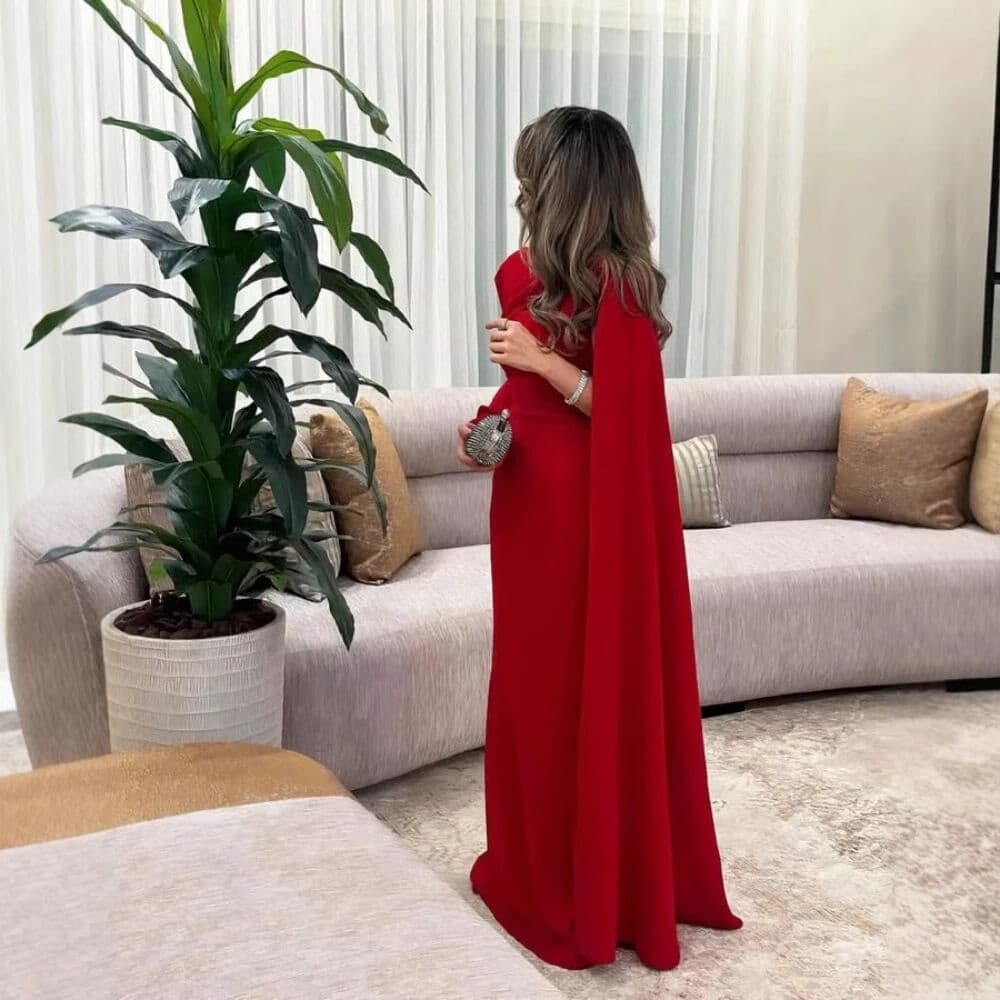 NONE Red Sexy Straight Evening Dress Romantic Simple In Stock S-2XL Cocktail Gown Muslim Arabic Classic Modern Long Party Wear