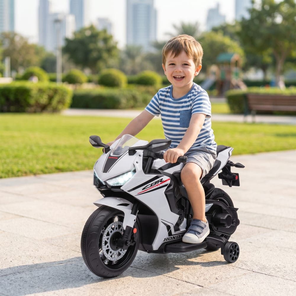 Homcom Moto électrique enfants musique & lumière pp et métal blanc Blanc 90x52x44cm