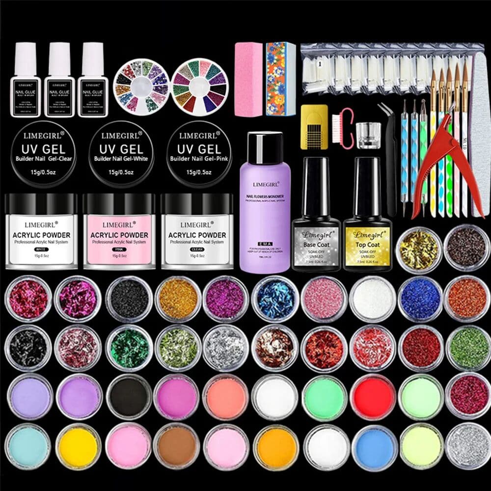 NONE LIMEGIRL 18 Colors Acrylic Powder Kit, Professional Nail Kit Acrylic Set for Beginners with Decorations for Home Salon Gift Set