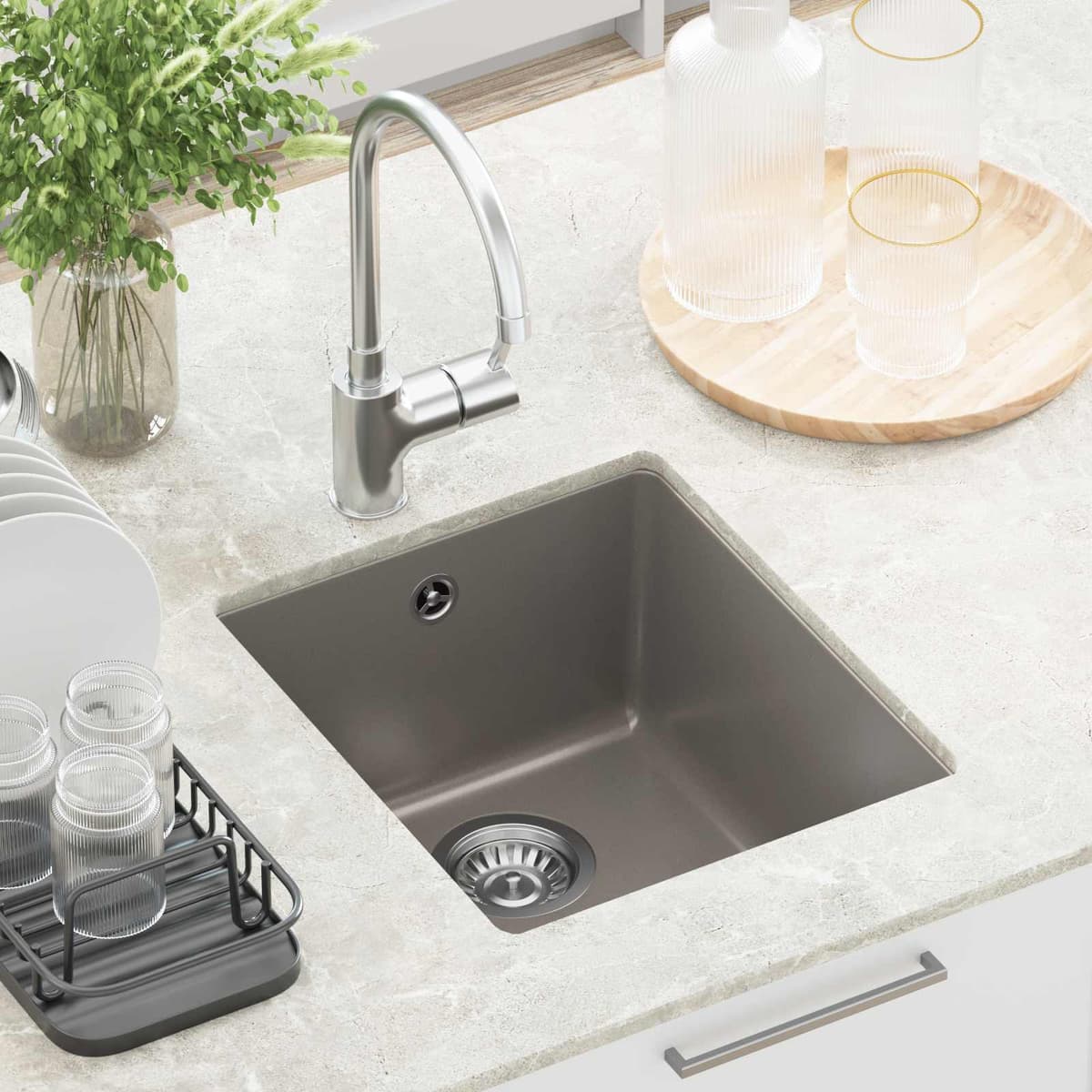 vidaXL Évier 80% Quartz et 20% Résine 370 x 460 mm Gris