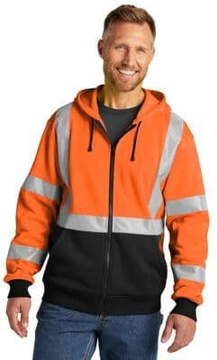 CornerStone CSF300 A107 Class 3 Heavy-Duty Fleece Full-Zip Hoodie in Safety Orange size XL   Polyester